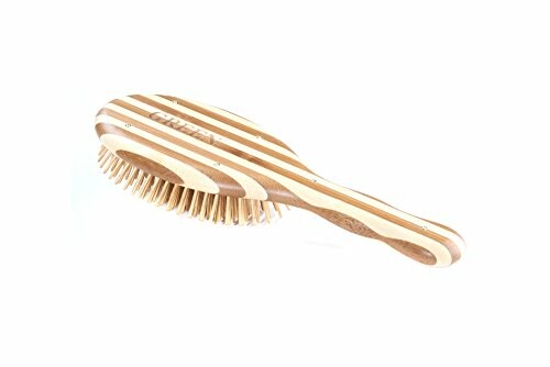 Wooden hair brush with striped design and non-melting pins