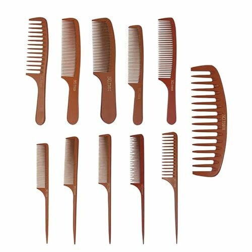 Set of wooden hair combs in various styles.