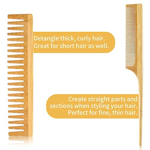 Two wooden hair combs for detangling and styling.