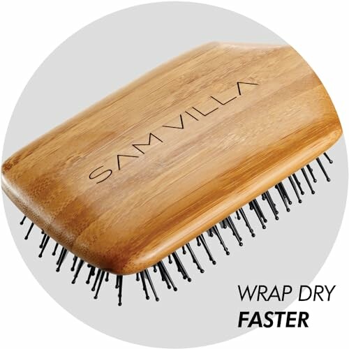 Wooden hairbrush with Sam Villa branding