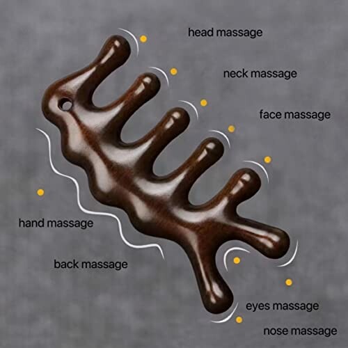 Wooden massage tool with labeled areas for different massages.