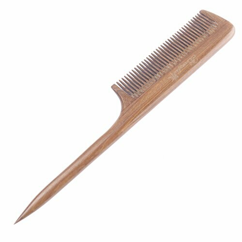 Wooden tail comb with fine teeth and pointed handle