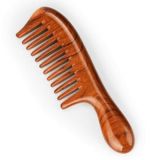 Wooden wide-tooth comb with curved handle