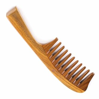 Wooden wide-tooth comb with handle