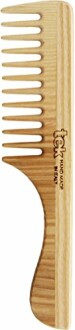 Wooden wide-tooth comb with ergonomic handle